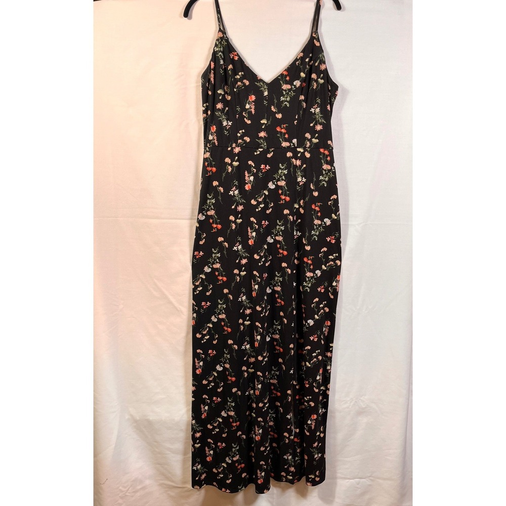 Nine Britton Black Floral Maxi Dress Spaghetti Strap Slit Romantic Boho Size L
